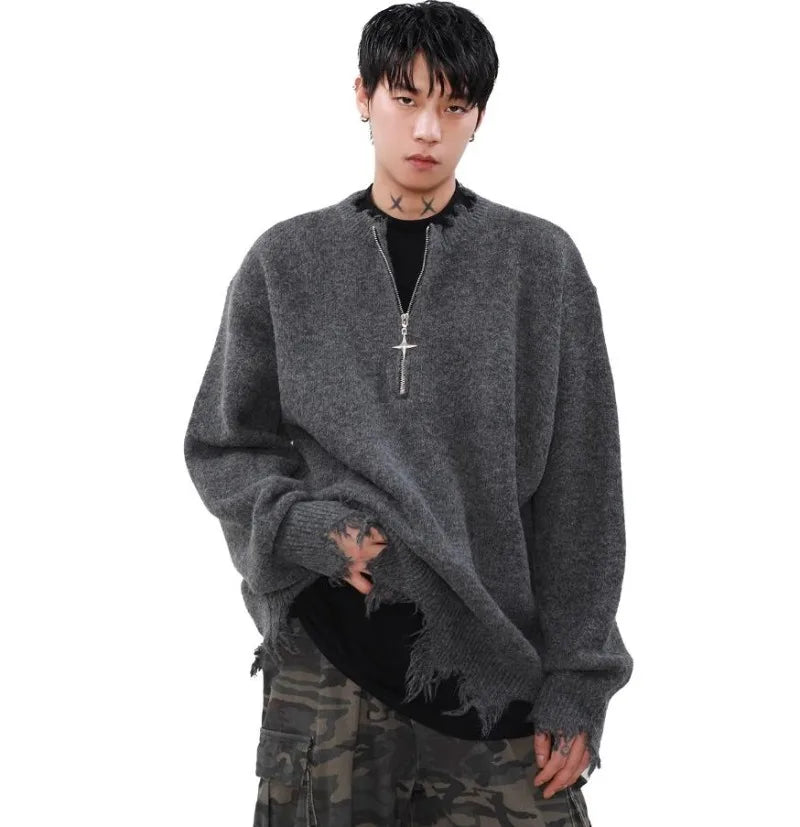 bold graphic pullover, layered streetwear look, soft knit pullover with flame design, y2k fashion statement