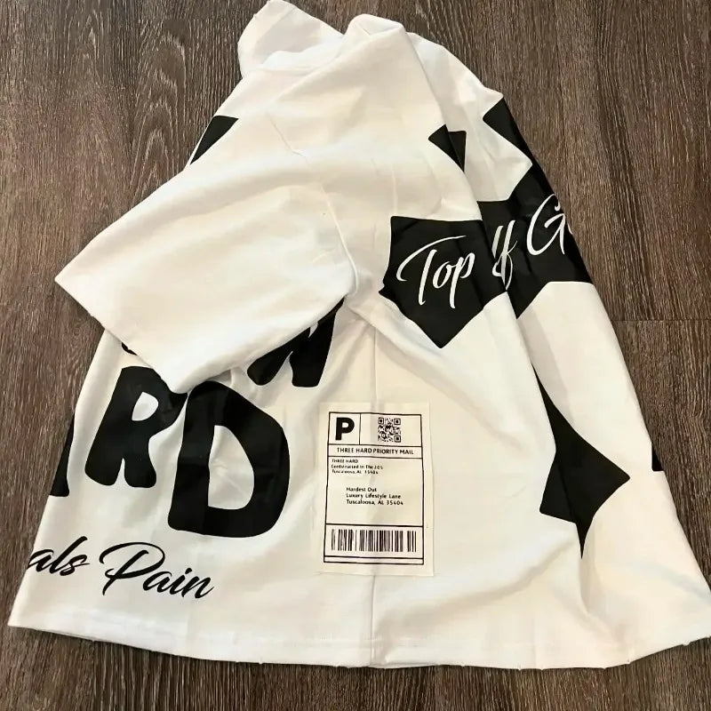 Trapwear Graphic tee – Harajuku Hip Hop Retro Letter Cross Print Oversized Short Sl