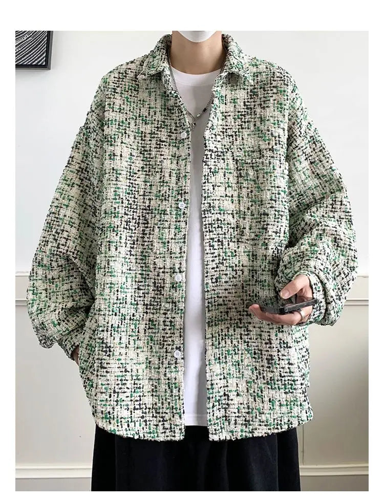 Original New Korean Harajuku Check Jacket Mens Autumn 2024 New Design