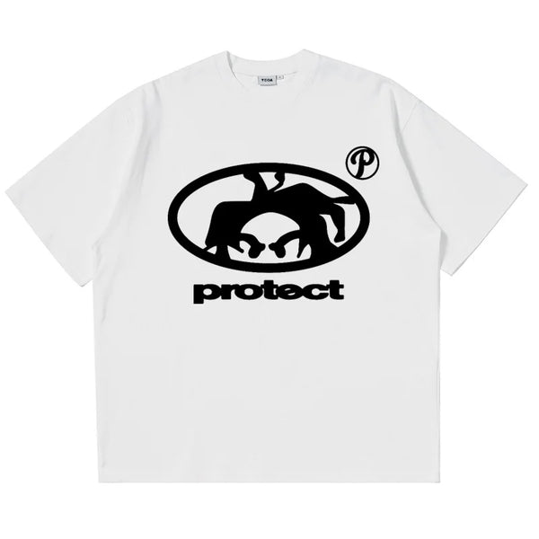 Skater cartoon tee with graffiti cloud background