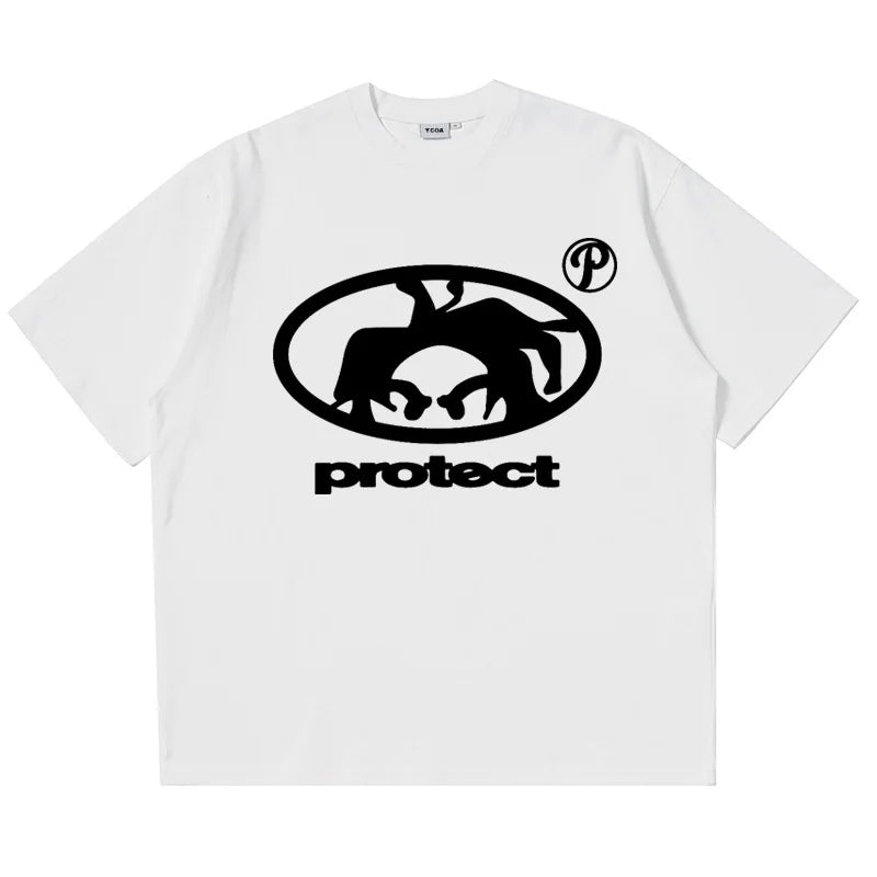 Skater cartoon tee with graffiti cloud background