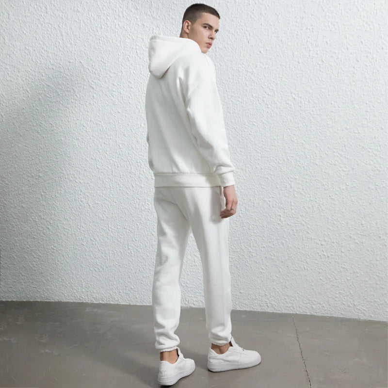 rainbowtouches quality pure cotton 2 piece couple hoodie solid color hip hop casual sportswear pullover mens pants plush urban fashion pants