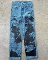 harajuku sunny sexy girl anime print baggy jeans new style wide leg trouser y2k popular streetwear men women high waist pants vintage washed jeans