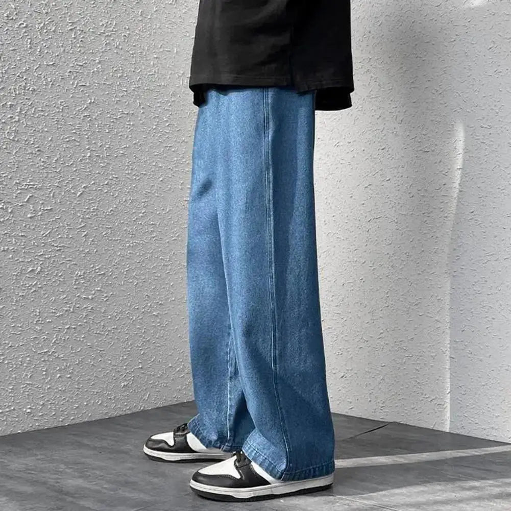korean mens casual long jeans loose retro straight baggy pants denim wide leg pants light blue grey black retro washed jeans urban skinny jeans