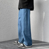 korean mens casual long jeans loose retro straight baggy pants denim wide leg pants light blue grey black retro washed jeans urban skinny jeans