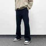 american streetwear gray flared sweatpant men double knee patch micro flare overalls harajuku casual patchwork sweat pants black streetwear sweatpants