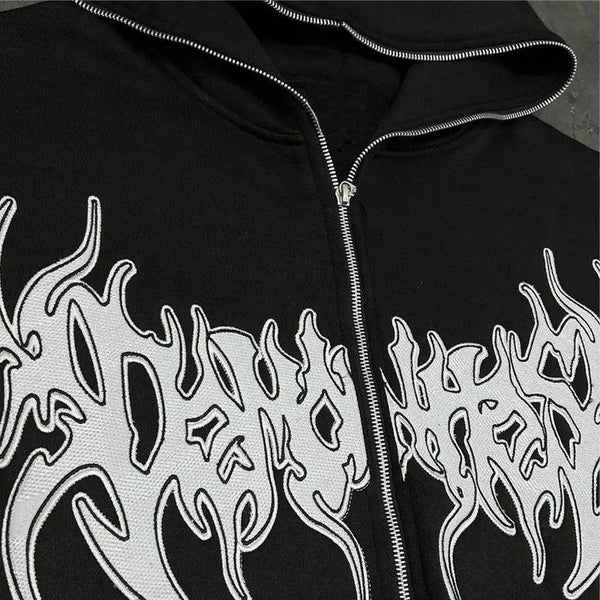 Fashion Ins European American Street Personality Embroidered Zipper Cardigan Men and Women Y2K Street Hoodie Sweatshirt Jacket