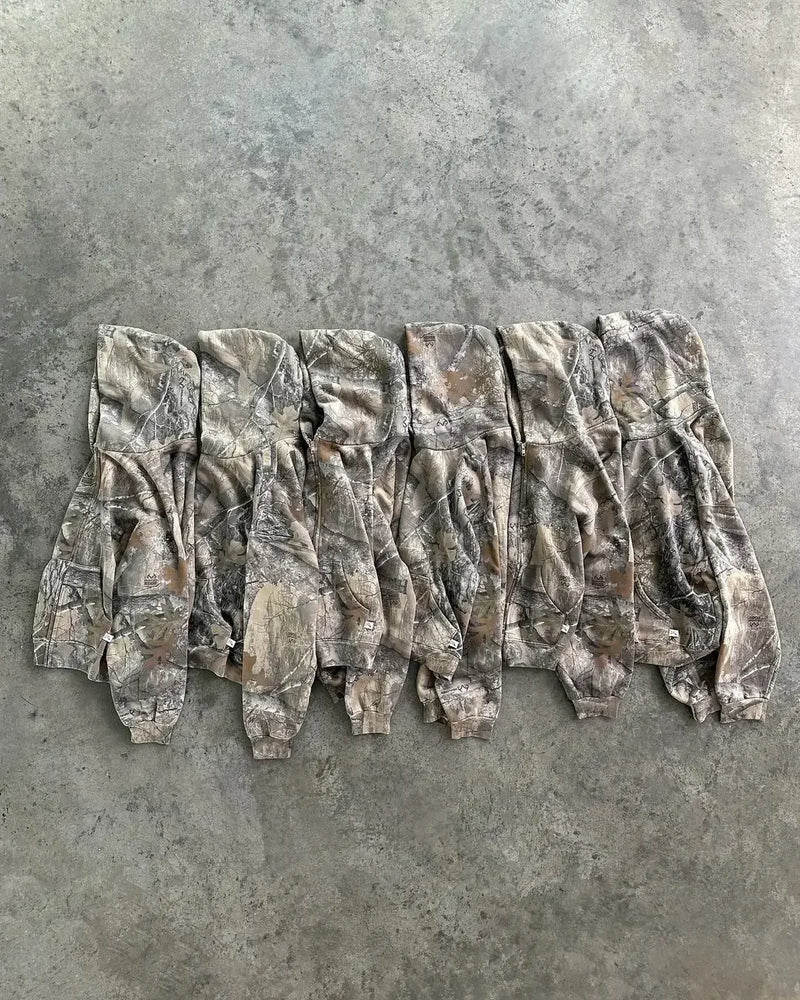 Heavy Weight Hoodies Women Y2K Camouflage Pattern Pullover Streetwear