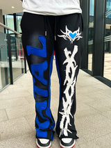 y2k sanitary pants casual pants elastic straight leg pants letter patchwork streetwear hip hop rap street dance matching pants minimalist street pants