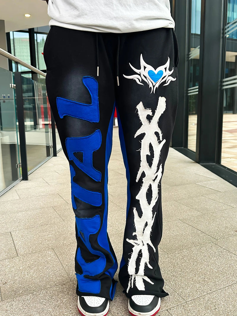 y2k sanitary pants casual pants elastic straight leg pants letter patchwork streetwear hip hop rap street dance matching pants minimalist street pants