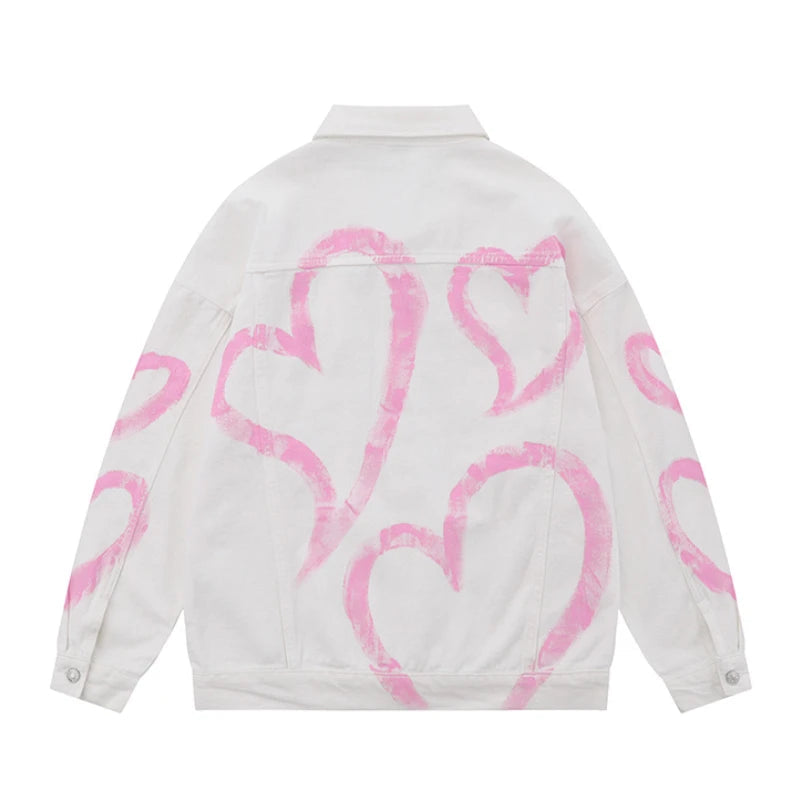 y2k heart graffiti printed denim jackets mens fashion unisex long sleeve coats outerwear hip hop casual streetwear jeans blue - variant style 73759a for streetwear fashion