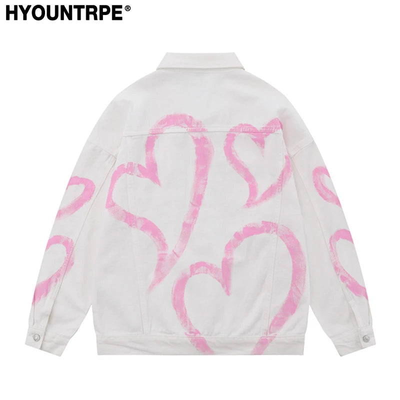 y2k heart graffiti printed denim jackets mens fashion unisex long sleeve coats outerwear hip hop casual streetwear jeans blue - variant style 73759a for streetwear fashion