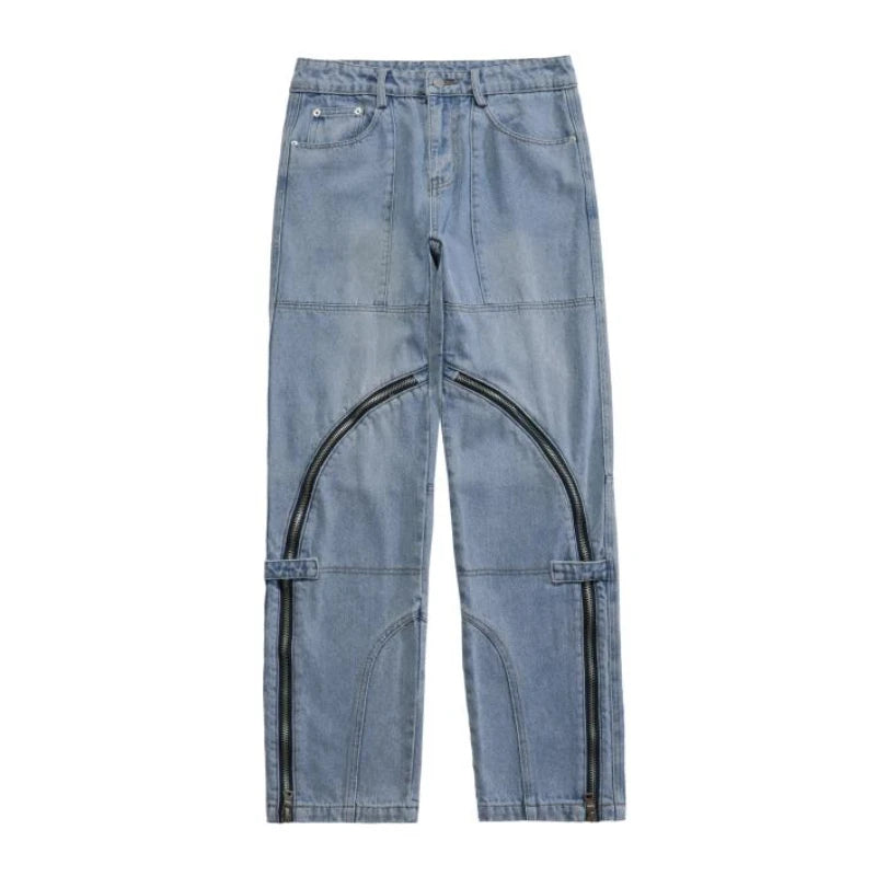 fashion denim straight pants hip hop jeans with zipper streetwear trousers new summer casual joggers men designer jeans for men unique joggers style 1144