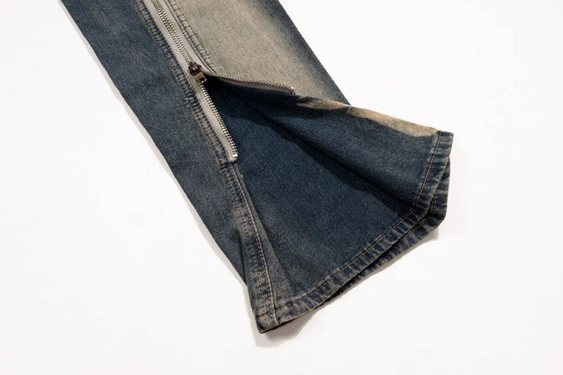ro style men jeans double zipper blue flared denim pants luxury designer male streetwear hip hop blue baggy jeans trousers y2k unique jeans style 1041