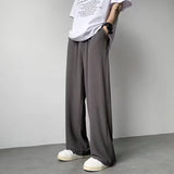 summer texture straight pants for men korean fashion baggy wide leg trousers casual drape pleated striped y2k pantalones hombre urban fashion pants
