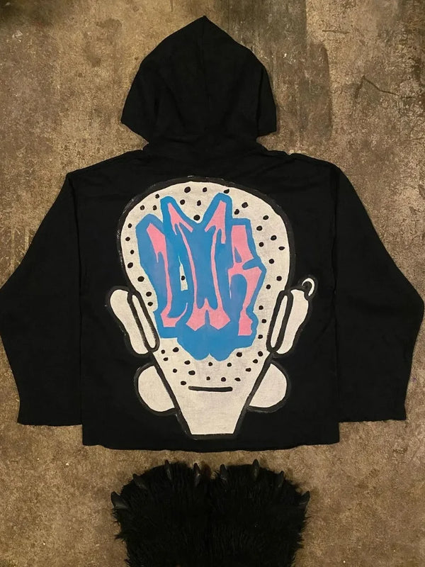 Y2K Womens Clothing Sweatshirt Long Sleeved Pullover Handdrawn Pattern