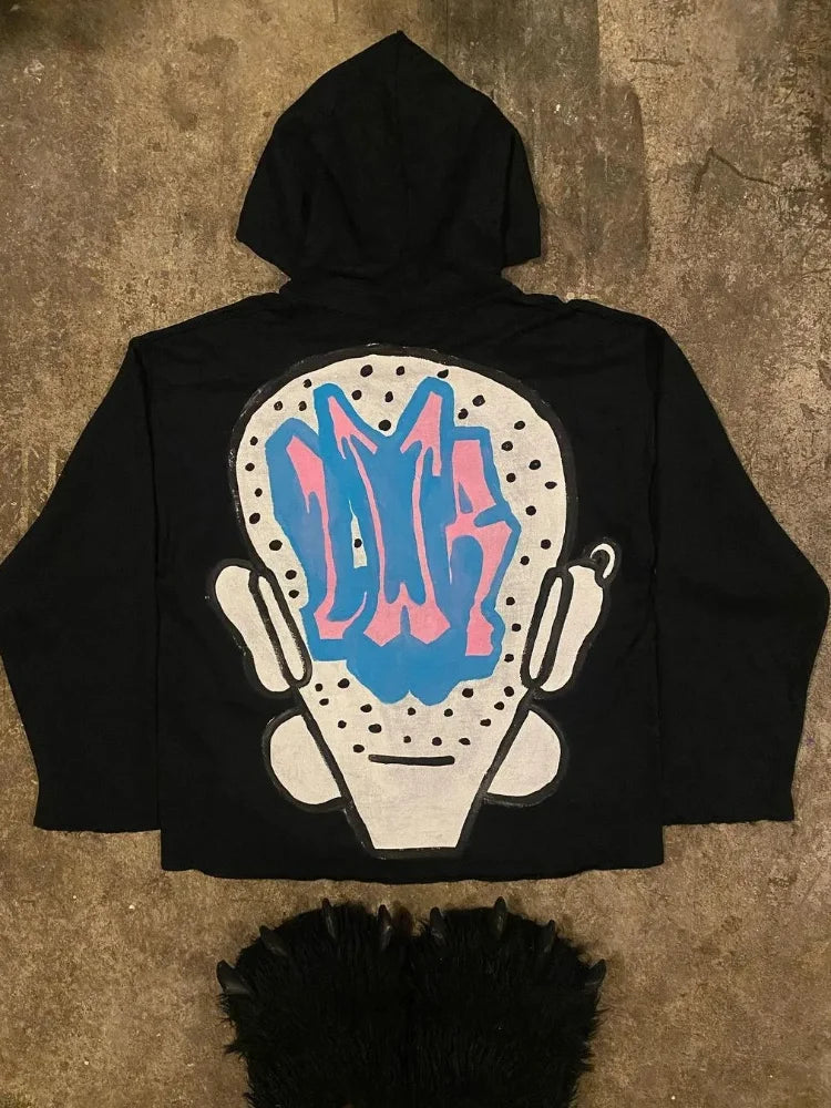 Y2K Womens Clothing Sweatshirt Long Sleeved Pullover Handdrawn Pattern
