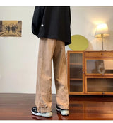 2023 korean fashion ankle zipper vintage brown men jeans pants luxury straight hip hop casual denim trousers pantalones hombre unique jeans style 239