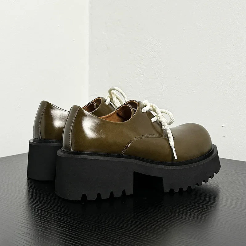 Men Genuine Leather Streetwear Fashion Casual Real Derby Shoes Male Vintage Japan Korean Cityboy Cow Leather High Heels Shoes