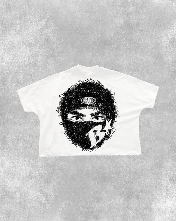 90s-inspired Y2K tee with faded background and anime theme