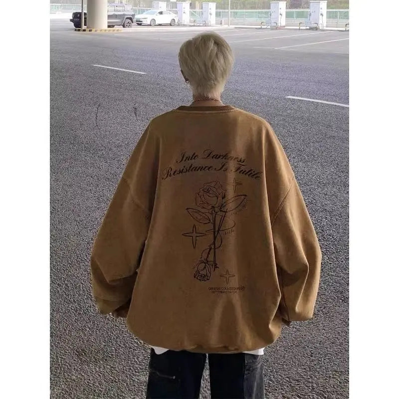 Korean Personalized Distressed Sweatshirt Men's Autumn Trend Brand High Street Handsome Loose Y2K Casual Niche Jacket Youth Tops