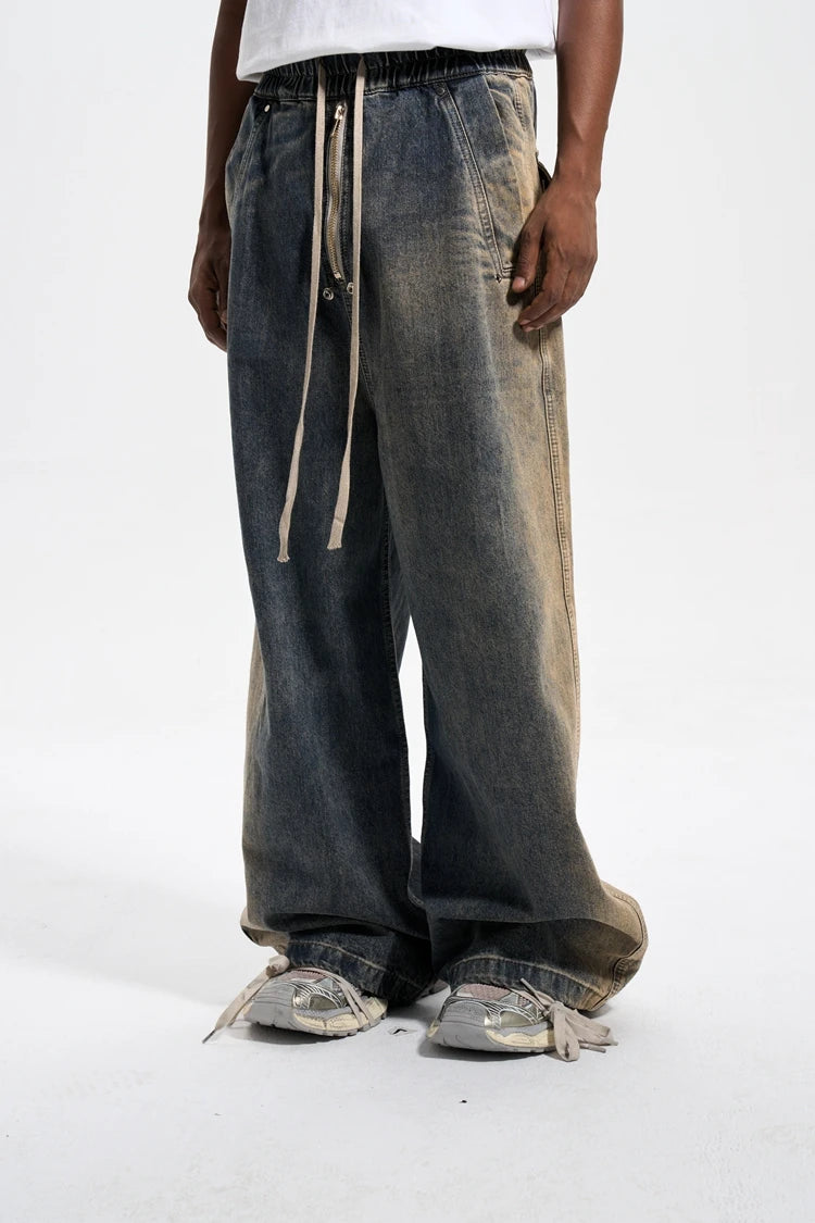 mens high street loose denim jeans casual straight retro washed jeans hip hop streetwear casual wide legs joggers baggy jeans unique joggers style 2866