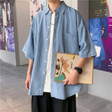 2023 Denim Short-sleeved Shirt Men's Summer Japanese Style Loose And Comfortable Casual Jacket Boutique Clothing Simple Style