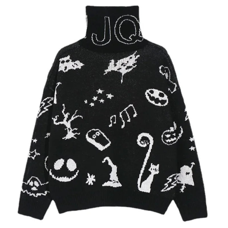 mens turtleneck knitted sweater fashion hip hop harajuku letter sweater retro vintage jumpers casual cotton pullovers sweaters Y2K vintage urban hoodie, aesthetic street look hoodie, urban wear with bold artwork