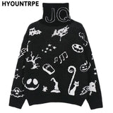 mens turtleneck knitted sweater fashion hip hop harajuku letter sweater retro vintage jumpers casual cotton pullovers sweaters Y2K vintage urban hoodie, aesthetic street look hoodie, urban wear with bold artwork