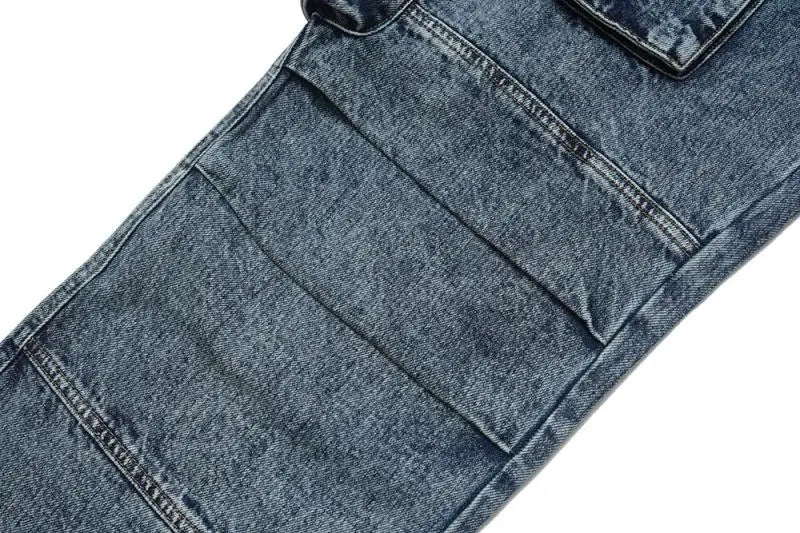 fashion loose streetwear cargo denim jeans unisex casual multi pocket wide legs jean pants hip hop joggers mens baggy jeans unique joggers style 2977