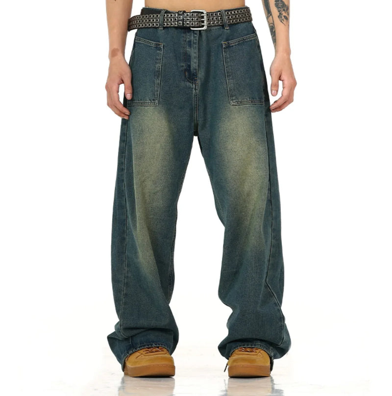 retro washed denim baggy jeans pants unisex hip hop fashion streetwear harajuku loose wide leg straight y2k pants joggers men unique joggers style 493