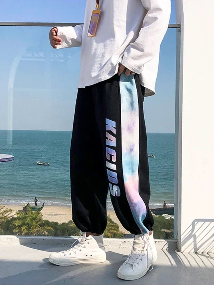 2025 new mens stripe tie dyesweatpants male casual jogger trousers hip hop korean streetwear drawstring pantalones hombre unique joggers style 3500