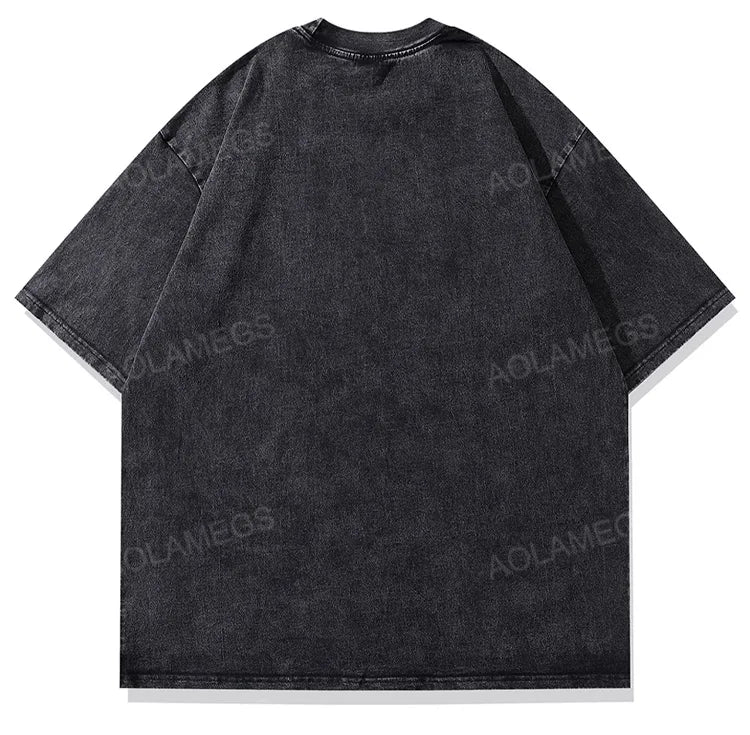 Glitchcore Graphic tee – Vintage Men Black Washed Tshirts Sexy Girls Graphic Print T