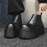 Increase Chelsea Men's Streetwear Fashion Thick Soled Platform Leather Casual Shoes Luxury Designer Boots Shoe for Men
