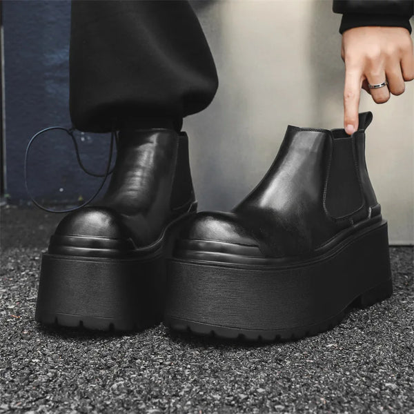 Increase Chelsea Men's Streetwear Fashion Thick Soled Platform Leather Casual Shoes Luxury Designer Boots Shoe for Men
