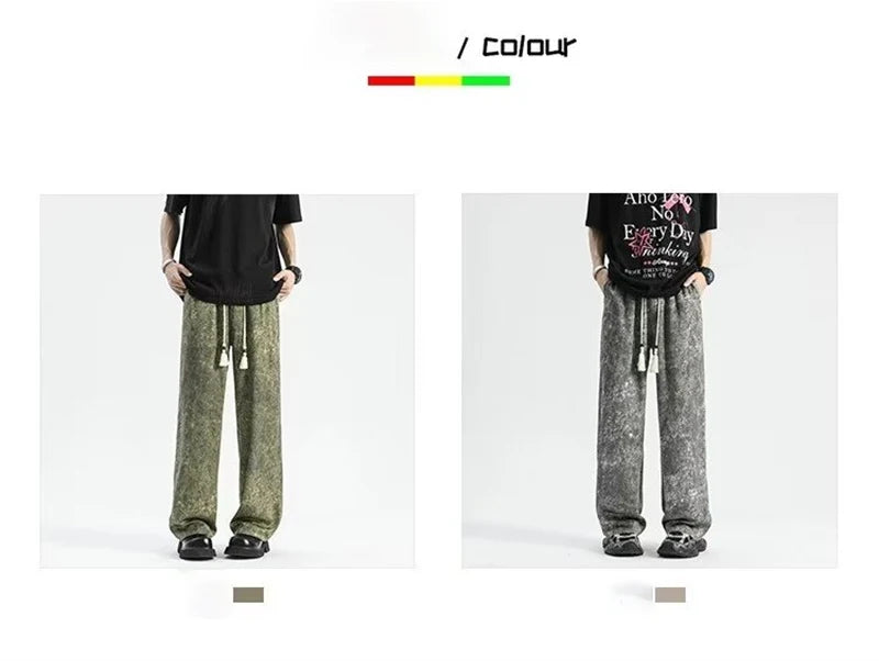 2024 goth tie dye corduroy pants mens autumn baggy wide leg straight casual trousers women drawstring hip hop y2k sweatpants unique joggers style 1358