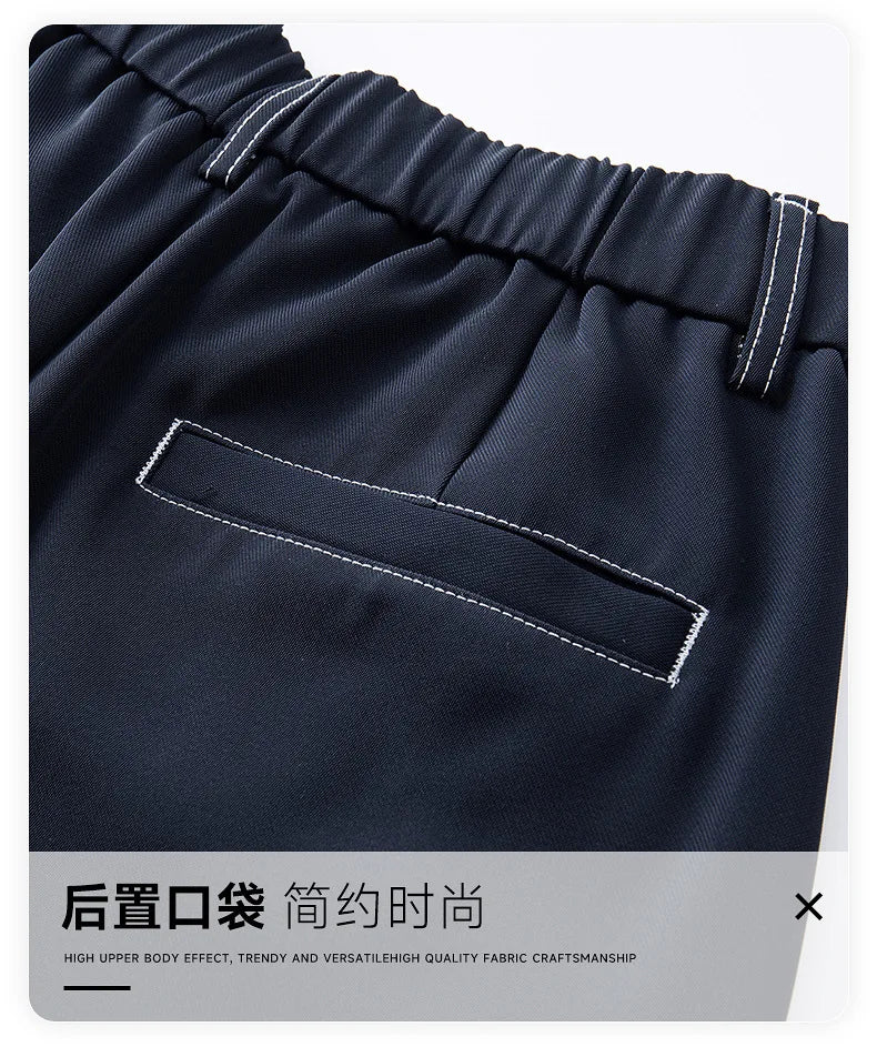 men bright line elastic waist streetwear fashion loose casual plus size straight suit pants work man business trousers unique default style 1947