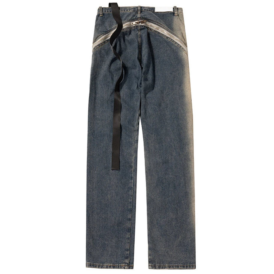 ro style men jeans double zipper blue flared denim pants luxury designer male streetwear hip hop blue baggy jeans trousers y2k unique jeans style 1035