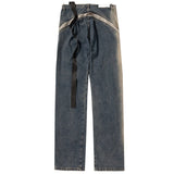 ro style men jeans double zipper blue flared denim pants luxury designer male streetwear hip hop blue baggy jeans trousers y2k unique jeans style 1035