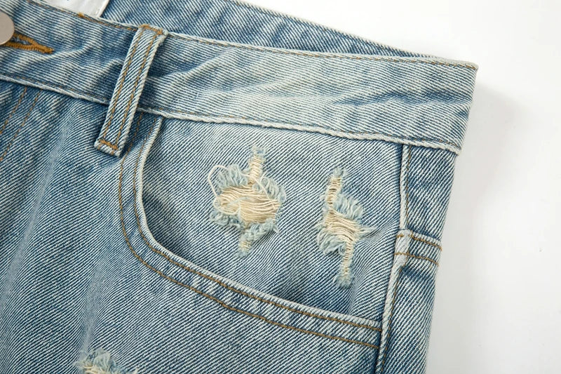 washed blue oversized torn jeans for men streetwear hip hop large destroyed wide leg jeans baggy straight ripped denim pants unique jeans style 5448