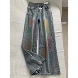 american retro personalized trend color gradient jeans for men and women new washed straight leg micro flared casual pants y2k ripped baggy denim