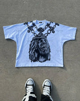 2024 Y2k Harajuku Retro Oversized Short Sleeve Men Letter Cartoon Print T-Shirt High Street Trendy Versatile Clothing Women