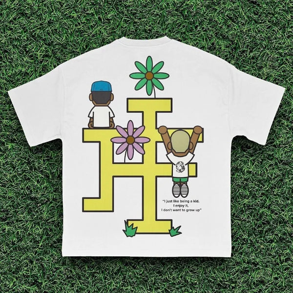 Y2k Vintage t-shirt – American Street Fashion Retro Cartoon Alphabet Print Short S