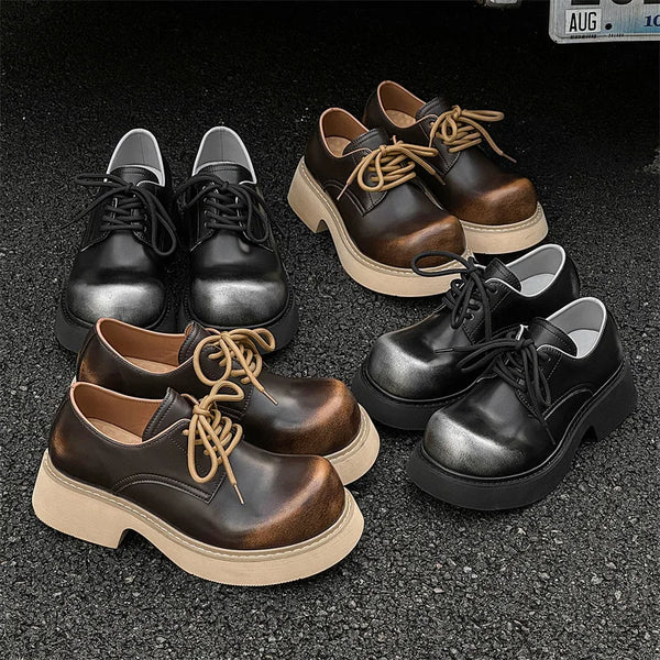 High Street Big Toe Leather Designer Shoes Men Women Streetwear Fashion Hip Hop Vintage Lightweight Casual Increase Derby Shoes