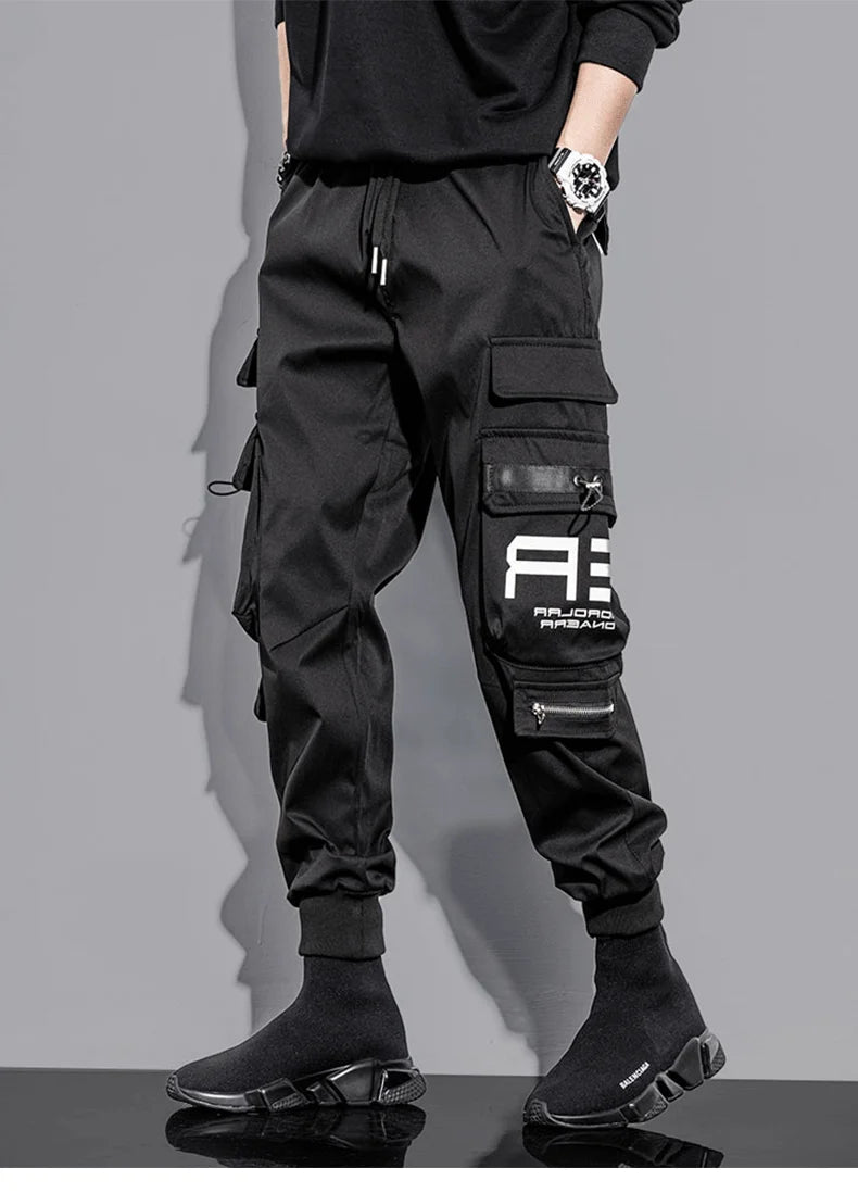 mens cargo pants elastic waist trousers with pockets streetwear hip hop loose fit ankle drawstring military sweatpants joggers unique joggers style 2527