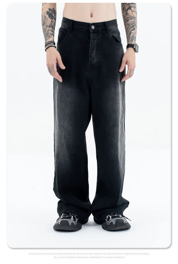 24Spring wash black ash straight tube baggy jeans