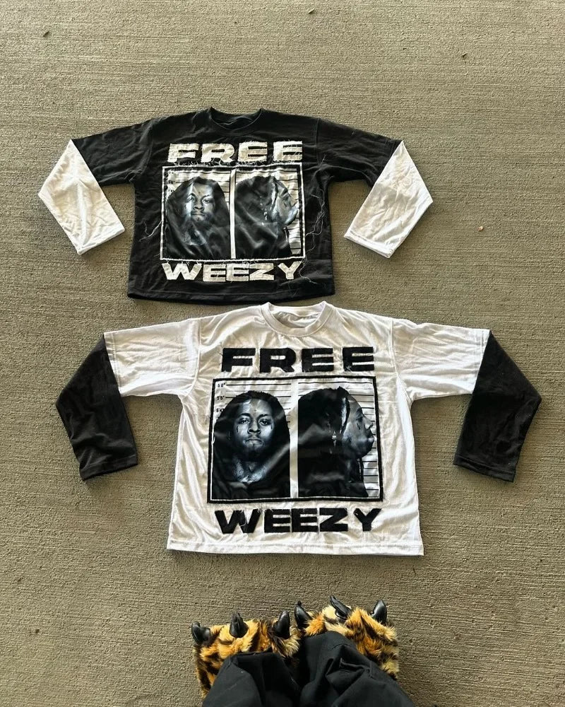 New Gothic Punk Retro Cartoon Print Splicing Long-sleeved Women Y2k Street Fashion Brand Casual Loose Oversized Pullover Men