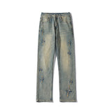 high street slim straight trousers tide vintage washed old colour stars jeans street mens denim trousers 2024 male pants denim street jeans