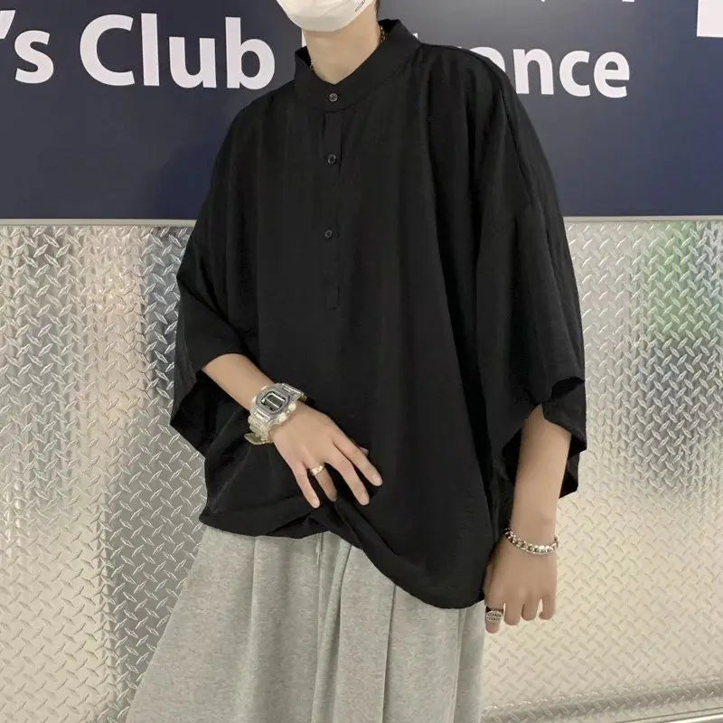 Sadcore Aesthetic piece – 2023 Summer New Fashion Japanese Stand Up Collar Short Sleev