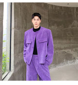 men 2 pieces sets corduroy short jacket wide leg pant suits korean streetwear fashion loose casual retro coat baggy trousers unique shorts style 2803